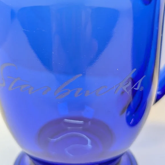 Vintage Anchor Hocking Cobalt Blue Large Footed Starbucks Mug 5" x 3.5" Set of 2 - Picture 6 of 6